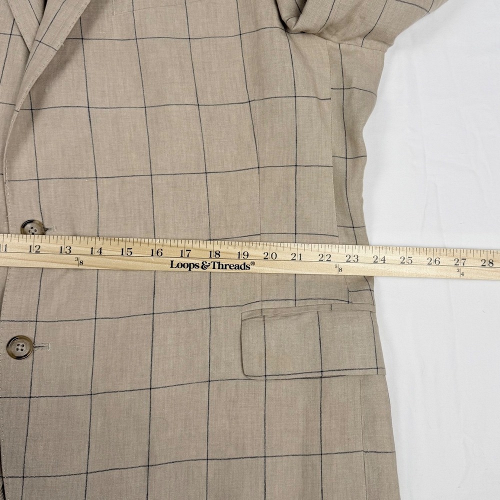 Lands End Sport Coat Blazer Tan Window Pane 100% Linen Country Club - Picture 10 of 15